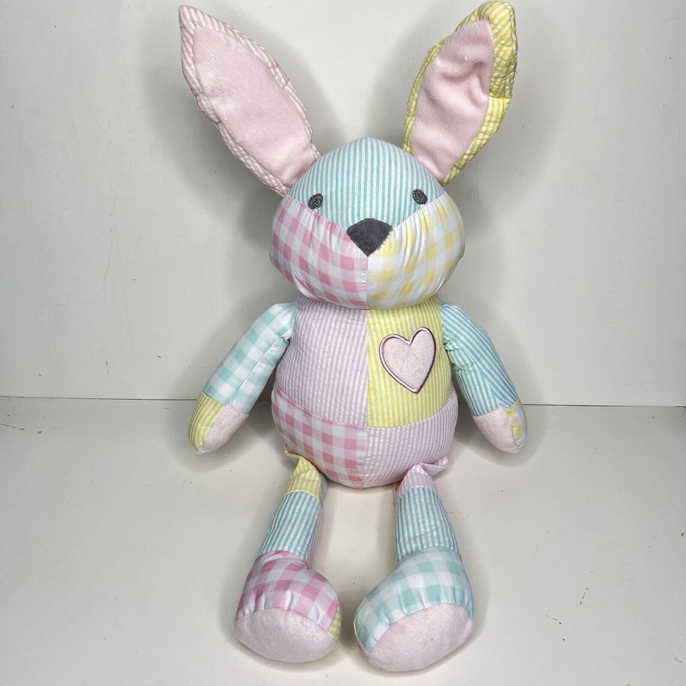 Pottery Barn Kids Bunny Rabbit Gingham Seersucker Patchwork Stuffed Animal 23"